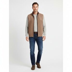 L.L.Bean Merino Lambswool Zip Front Sweater Vest L-Reg Brown Rib Knit Outdoor